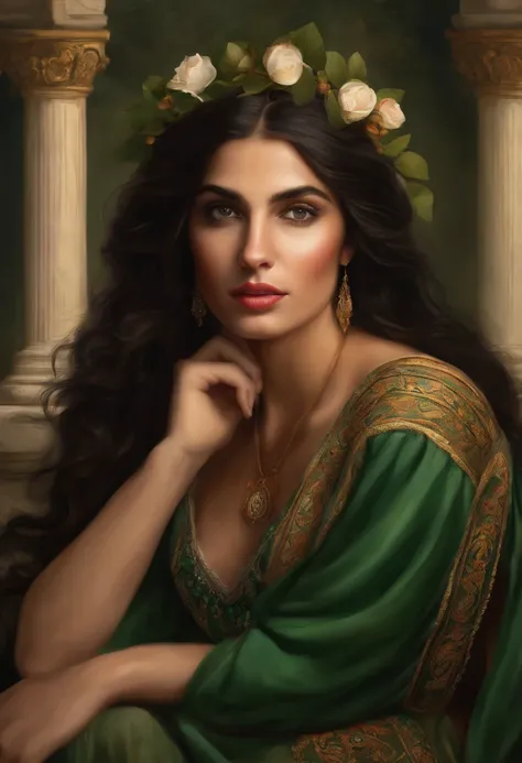 Best quality, masterpiece, ultra high resolution, baroque painting of a gypsy woman with a very beautiful round face, delicate, slightly plump and perfect lips, ((gypsy of rare beauty, goddess of perfection, the most beautiful woman in the world)) , long c...