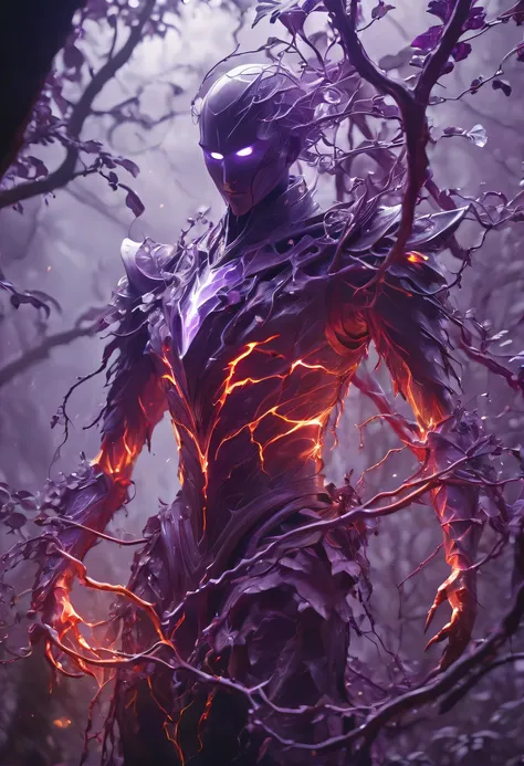 Magic plantloody Oni Vine from the abyss, Oni Vine,Blood-red vines stare at the dead，carismatic，Incredible，terror，(Wrapped purple magic lightning:1.5), epic magic power, The vines shine brightly, Electric Power Branch, epic thunderstorm, terror冲击, Surreal,...