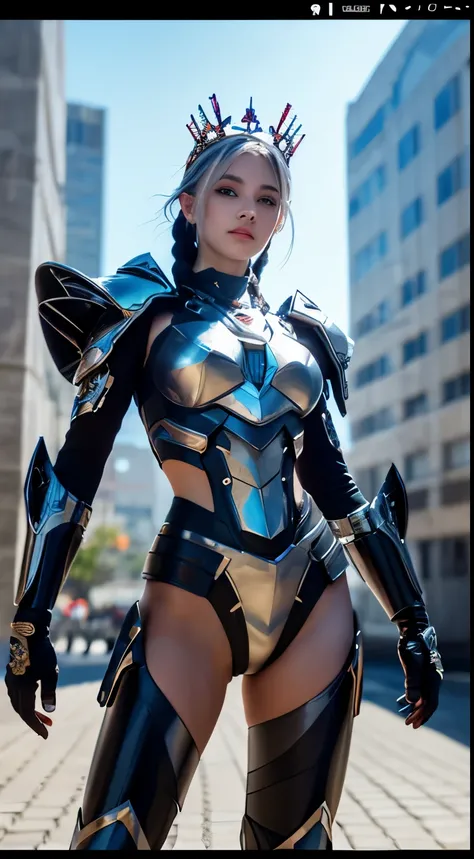 (Best Quality)), ((Masterpiece)), (Very Detailed: 1.3), 3D, master chef-mecha, Beautiful cyberpunk woman wearing crown, with master chef style armor, sci-fi technology, HDR (High Dynamic Range), ray tracing, nvidia RTX, super resolution, unreal 5, subsurfa...