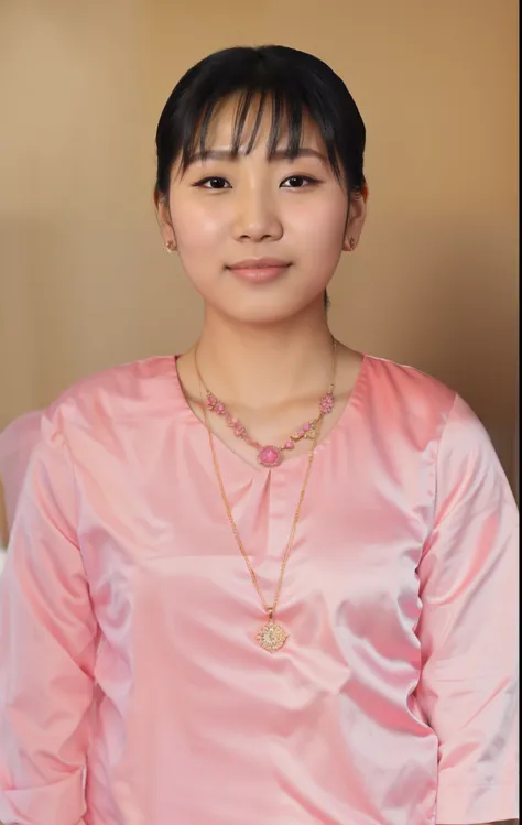 arafed woman in a pink shirt and necklace with a necklace, nivanh chanthara, in style of lam manh, inspired by Ruth Jên, mai anh tran, around 1 9 years old,  my linh, inspired by Yao Tingmei, nuttavut baiphowongse, photo of a woman