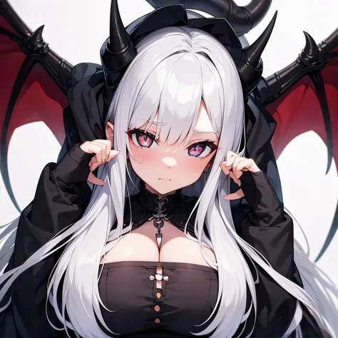 Detailed, Perfect Face, Horns, Special Eyes, Large Ches, very attractive body, specially shaped pupils, demonic features, medieval setting, thick thighs, teenager, white colored hair, random hairstyle