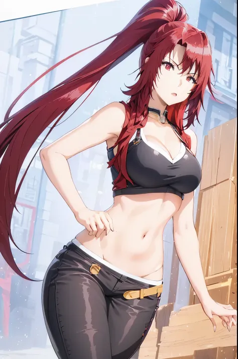 anime girl in black and red top with a banana in her hand, seductive anime girl, seductive tifa lockhart portrait, tifa lockhart, attractive anime girl, portrait of tifa lockhart, ecchi anime style, tifa, smooth anime cg art, tifa lockheart, beautiful allu...