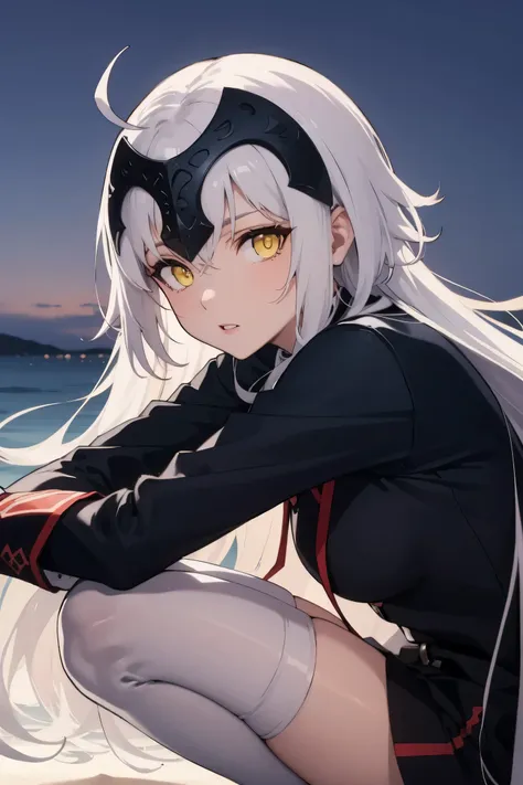 jalter, jalter, white hair, (yellow eyes:1.5), headpiece, ahoge, long hair, very long hair,
break uniform, white shirt, white th...