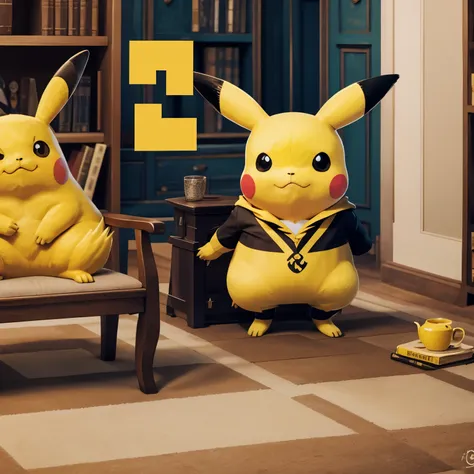 Pikachu with Hufflepuff logo