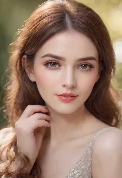 beautiful detailed eyes,beautiful detailed lips,extremely detailed eyes and face,longeyelashes,portrait,photorealistic,masterpiece:1.2,studio lighting,vivid colors,bokeh,gorgeous outfit,Elegant smile,stunning beauty,sparkling eyes,graceful pose,lush garden...