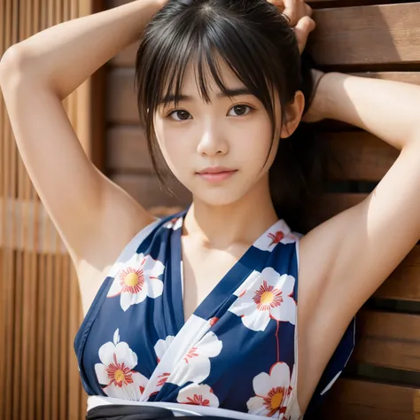 A girl,18 year old,sleeveless,yukata,Kunoichi,armpit