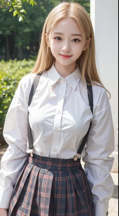 little young girl.................,, in front of the school、Connect to skirt with suspenders、White shirt with long sleeves、Plaid skirt、Lori, , sakimichan,, nice and cute, Innocent smile,  jaeyeon nam, Lovely smile, sakimichan HDRI、loli big boobs、(Beauty Bi...