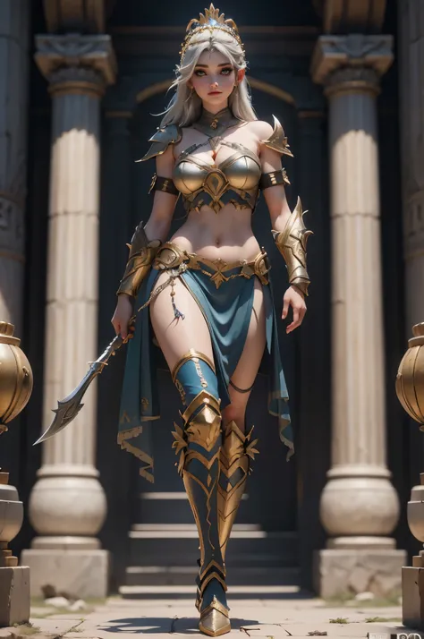 full body picture unreal engine 5 8k uhd of beautiful female, fantasy world, greek female goddess, warrior goddess, beautiful ma...