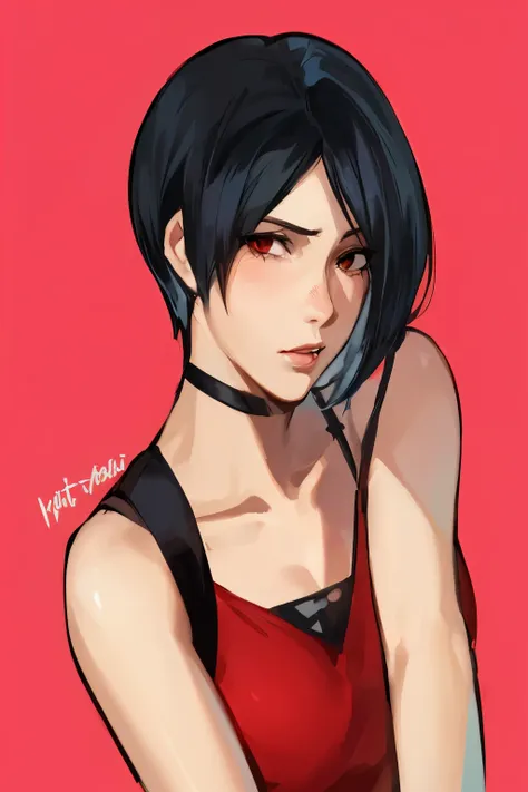 um desenho de uma mulher com um estrangulamento e um top vermelho, jett de valorant, em estilo anime, em estilo anime, Tifa Lockhart portrait, inspirado em Rei Kamoi, seductive Tifa Lockhart portrait, retrato estilo anime, personagem estilo anime, estilo a...