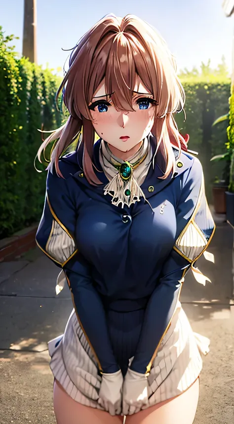 violet evergarden、no  skirt、spread your crotch、aomuke、flaxen hair、shorth hair、blue eyes、red blush、beutiful breast、luxury、i'm ski...