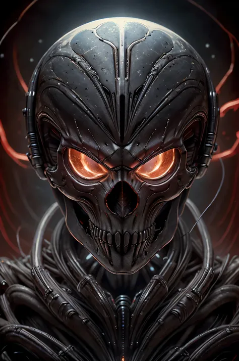 upper body biomechanical helmet, skulls ,alien, red glowing eyes, elegant, intense, claws, veins, captured dramatic lighting, dy...