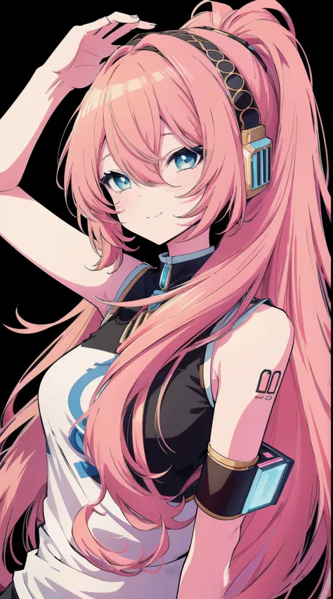 (masterpiece), best quality, (smiling), luka megurine, luka, vocaloid, pink cat ears, pink cat tail, luka megurine, megurine luk...