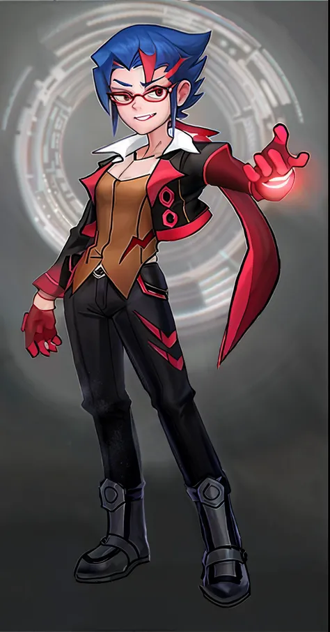 a cartoon picture of a man in a suit with a red tail, official character art, full portrait of electromancer, single character full body, full body concept, official art, ryuko matoi, ( ( character concept art ) ), varguyart style, full portrait of element...