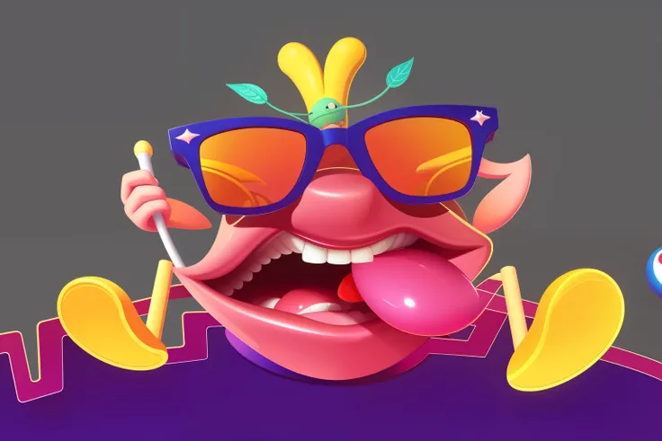 cartoon character with sunglasses and a and the tongue sticks out, Stick out her tongue, 新的咬beaks唇表情符号, Colorful illustration, Digital illustration, and the tongue sticks out, digital illustrations, Chuanghui Illustrations, Microphone in hand, beaks, 2D il...