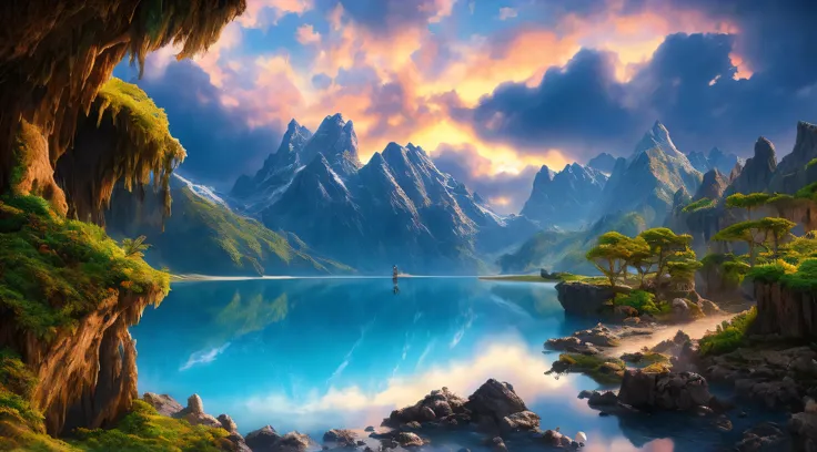 Masterpiece, best quality, high quality, extremely detailed CG unity 8k wallpaper, landscape, outdoor, sky, clouds, sky, no humans, mountain, landscape, water, tree, blue sky, waterfall, cliff, nature, lake, river , cloudy skies, award winning photography,...