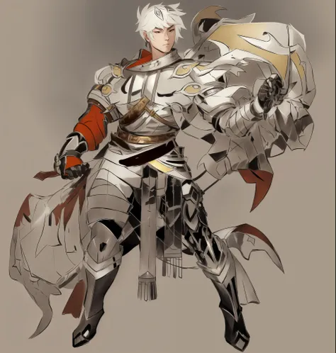 a drawing of a man in armor holding a sword, keqing from genshin impact, a human male paladin, genshin impact character, male paladin, zhongli from genshin impact, full body concept, by Yang J, ( ( character concept art ) ), krenz cushart and wenjun lin, b...