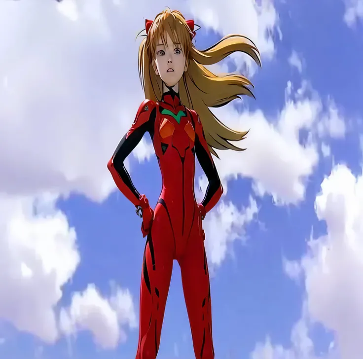 a close-up of a person in red clothes standing on a rock, Zenkai de corpo inteiro! terno asuka, beautiful Asuka, Evangelion, Asuka, Evangelion