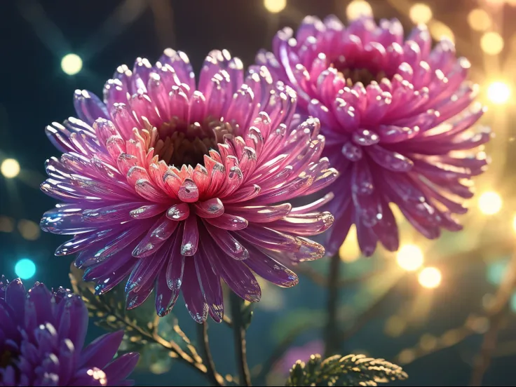 Crystal chrysanthemum, fanciful, galaxias, transparent pubic hair, Sparkling, Sparkling, outstanding, Colorful, magical photography, dramatic lights, Photorealistic, ultra - detailed, 4K, depth of fields, A high resolution