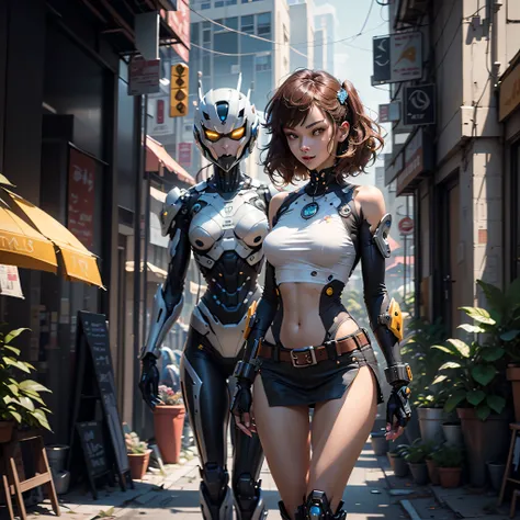 Urban ReelMech Mecha_Gun Carabinieri Urban equirectangular deep path street Carabinery road Angle-Below Close-up Heroe_suit mecha_Rihanna Fashion girl outfits motorcycle UnrealEngine5 Pistol Van_Gogh Masterpiece nickel optimal bright_color dappled_sunLight...