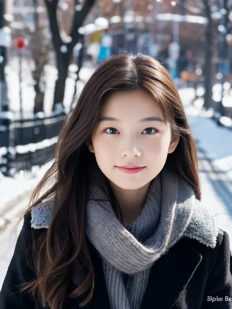 Photorealsitic, 8k full-length portraits, Beautuful Women, A charming expression, sixteen years old, TOKYOcty, Winters, Shibuya in the background