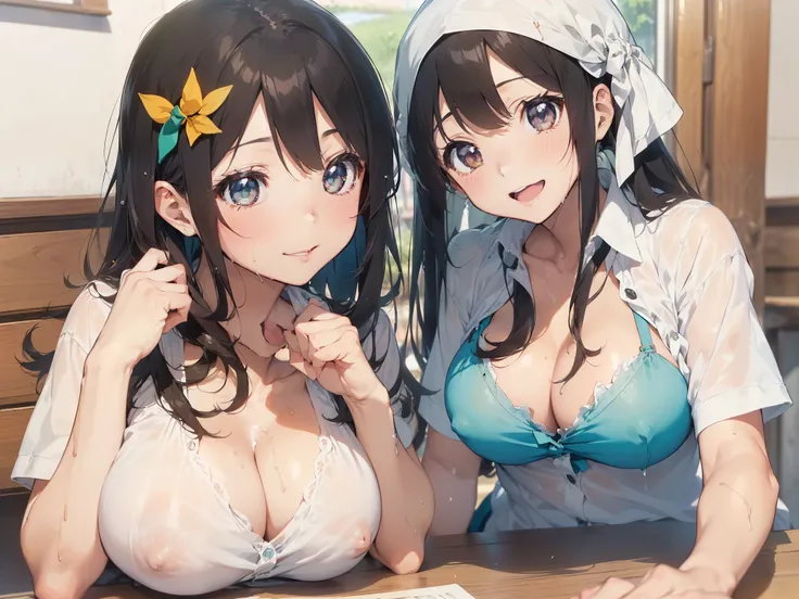 ((制服を着た 3 人の黒髪のエッチなアニメの女の子がエッチな服を着てwatersideで遊んでいます。)), Ecchi anime style, anime moe art style, Smooth Anime CG Art, Anime Girls, Kantai Collection Style, Ecchi style, Realistic Schoolgirl, Ecchi, a hyperrealistic schoolgirl, a hyperrealistic schoolgirl, b...