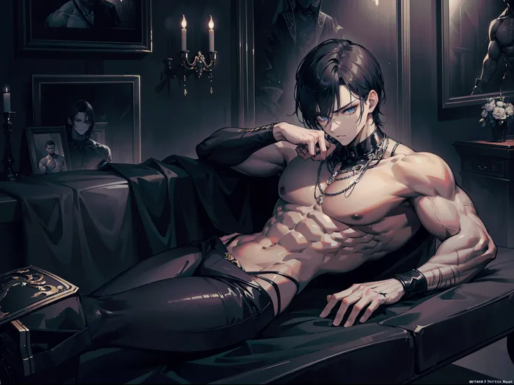 ((Masterpiece, Highest quality)), Detailed face, dramatic lighting, dark colors and atmosphere, full body, Full of details, frontal body view, back body view, Highly detailed, Depth, Many parts, Muscle boy with short black hair，handsome man, mercenary, man...