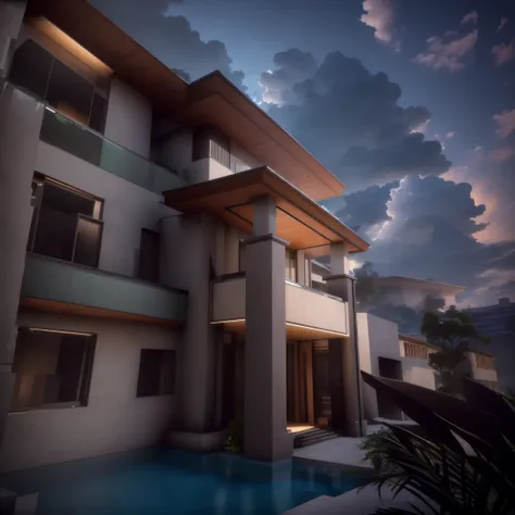 There is a picture of a building，cinematic smooth Unreal Engine, Luminance rendering, octane highly detailed movies, Villa style，High-end quality of life