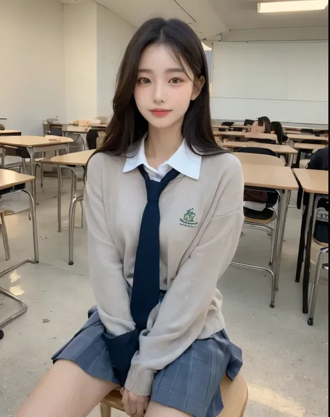 (((Best Quality, 8K, Masterpiece: 1.3,)), high-definition facial features, delicate facial feature, 1girl, Slim Abs Beauty: 1.3, ((long hair, natural hair)), (((wearing sexy school uniform))) fine Face, (((Delicate Eyes))), Double Eyelids, Smile, looking a...