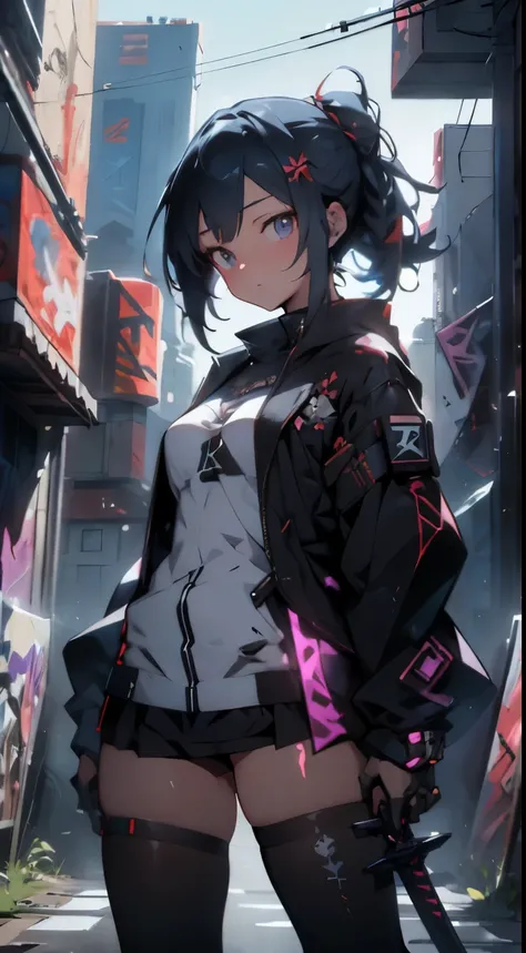 anime character with sword standing in front of graffiti covered wall, from arknights, style anime, anime style, girls frontline style, kanliu666, anime styled, anime stile, guweiz, arknights, anime style 4 k, cyberpunk anime girl, from girls frontline, we...