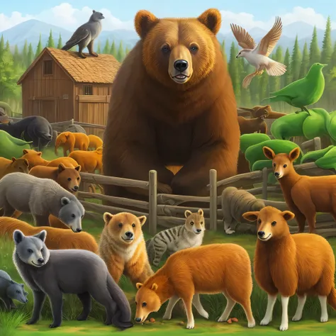 there is a bear standing in a fenced in area with Animals, Animals ruling the world, Wildlife illustration, Animals wildlife, peaceful Animals, various Animals, illustrations of Animals, peaceful looking Animals, animal drawing, hidden Animals, Animals, de...