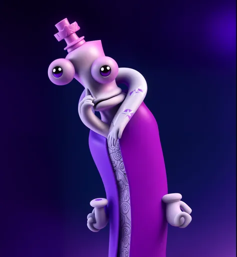 cartoon character of a purple and white chess figure  with eyes and a crown, as a claymation character, depicted as a pixar character, 3d 3 d