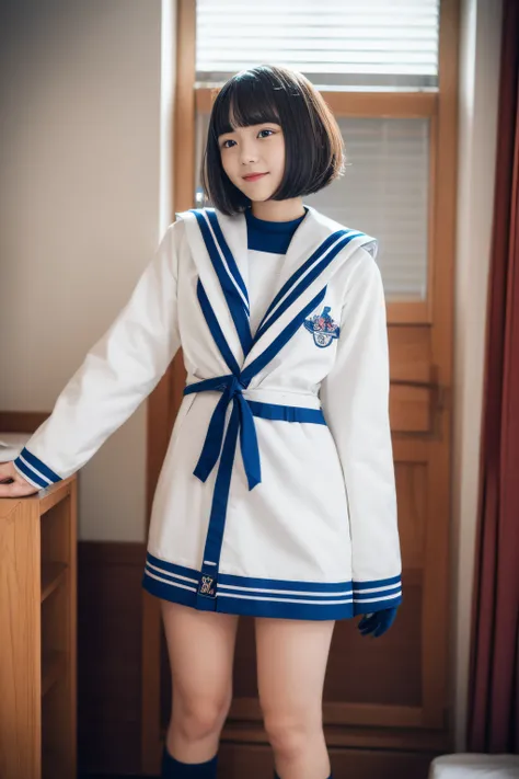 8K beautiful high school girl wearing a winter sailor suit,15yo student,full bodyesbian像,Very short hair,inside in room,,full bodyesbian,no hair ornaments