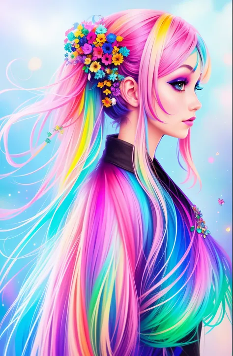 a woman with colorful hair and face paint, colorfull digital fantasy art, beautiful art uhd 4 k, gorgeous digital art, vibrant fantasy style, 4k highly detailed digital art, beautiful digital artwork, beautiful digital art, beautiful fantasy art portrait, ...