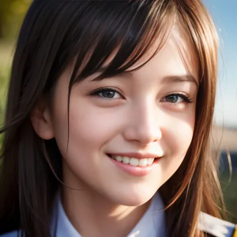 one teenage cute girl in uniform, (masterpiece, best quality:1.2), ultra high res, (photorealistic:1.4), detailed skin, cinematic lighting, friendly, intelligent, conversation engaging, happy, kind, energetic, cheerful, creative, with sparkling eyes and a ...