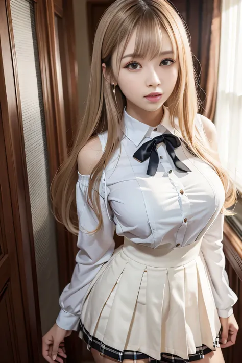 portlate、School Uniformright expression、poneyTail、Young shiny shiny white shiny skin、Best Looklonde reflected light、Platinum blonde hair with dazzling highlights、shiny light hair,、Super long silky straight hair、Beautiful bangs that shine、Glowing crystal cl...