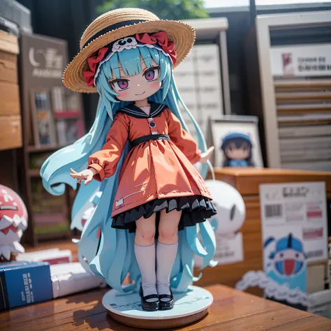 Long shot, doll dressed in flight, doll wearing one piece and straw hat, photo of PIXIV contest winner, pop-up parade figure, Good Smile Company anime style, jellyfish, anime figure, Good Smile Company fantasy