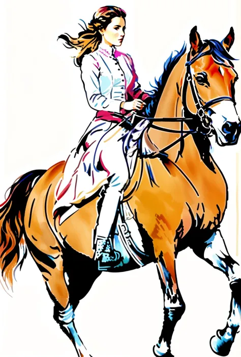 drawing of a lady on a horse, lovely colors