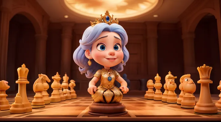 A regal queen chess piece radiating power, animated swirls demonstrate her ability to move in any direction, sweeping across the board with elegance and strength ((best quality)), ((masterpiece)), (detailed), perfect face