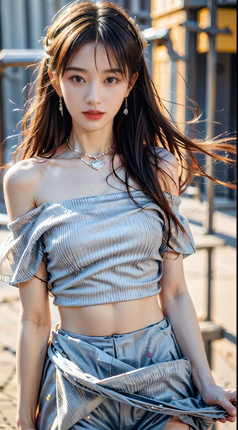 the beautiful女孩大学生, tmasterpiece, light make-up, redlip, silber hair, long messy hair, streets background, the beautiful, elegan...