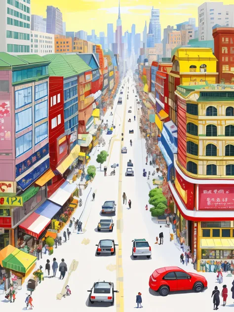 yukiy scene of a busy city street with cars and people, busy streets, author：Rainer Horsch, Rob McNaughton, busy street, crowding street, stunning art, Detailed streets, peter henket, author：Tom Scott RSA, magical realist, crowding streets, By senior artis...