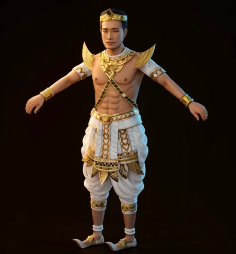 arafed man in a traditional thai costume with a sword, costume desig, very detailed and rich clothing, highly detailed character, sukhothai costume, full body picture of a male monk, new costume concept design, attractive male deity, wearing an ornate outf...