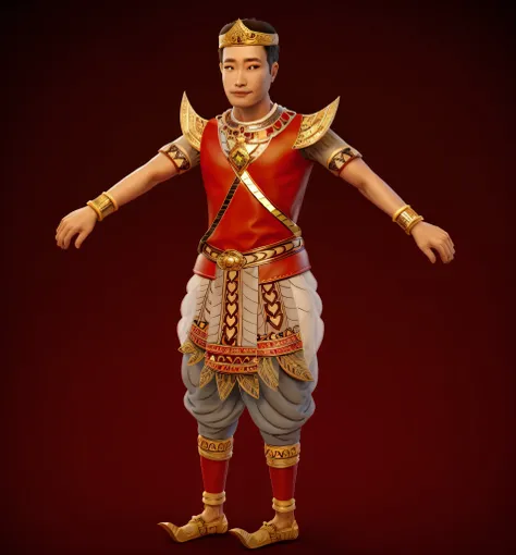 arafed man in a traditional thai costume with a sword, costume desig, very detailed and rich clothing, highly detailed character, sukhothai costume, full body picture of a male monk, new costume concept design, attractive male deity, wearing an ornate outf...