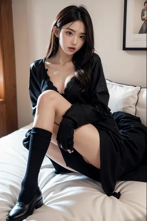 Black calf socks、校服、Small leather shoeow knot，bit girl， bed、UnderwearPubic hair shows through、A coquettish expression、The main body is prominent，1.5 meters tall，M open legs，Eyeballs rolled up，Two-handed Biye，Stick out your tongue，Drenched，Pubic hair shows ...