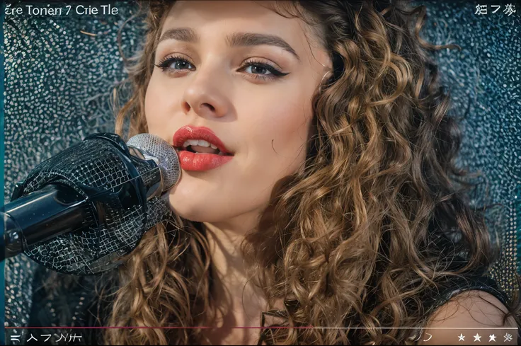 a women, curly hair, red lipstick lips