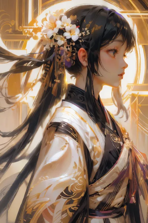 Anime manga girl，cabelos preto e longos，There is a flower on the hair, Anime manga girl的个人资料, anime rapunzel girl, Beuatiful anime portrait, 宮 ， A girl in Hanfu, Beuatiful anime artwork, Anime manga girl的详细肖像, Beuatiful anime girl, Beuatiful anime art, Beu...