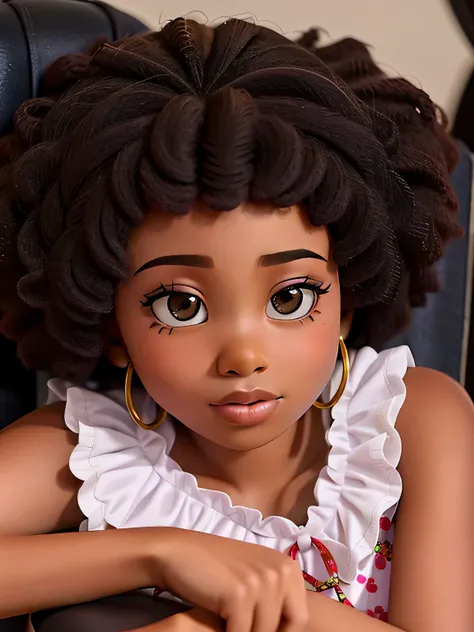 there is a young girl with a big afro sitting on a chair, light skinned african young girl, maria borges, african american girl, black teenage girl, beautiful young girl, youthful taliyah, inspired by Chinwe Chukwuogo-Roy, young girl, cute young girl, afri...