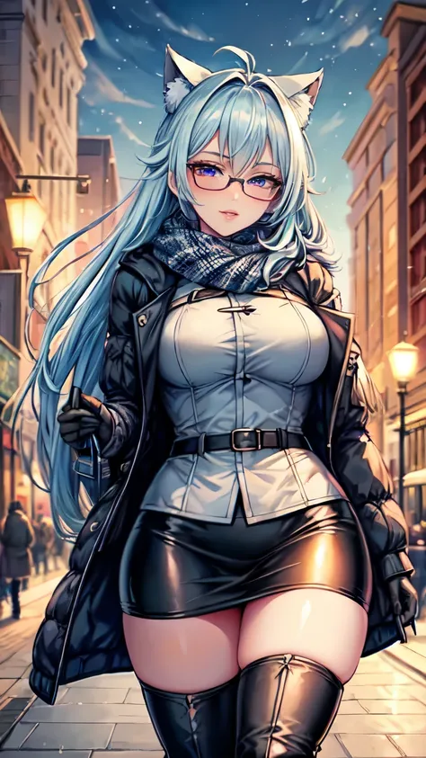 Masterpiece, beautiful art, professional artist, 8k, art style by sciamano240, very detailed face, detailed hair, detailed clothes, detailed fabric, 1girl, perfectly drawn body, beautiful face, long hair, light blue hair , very detailed blue cat eyes, wide...