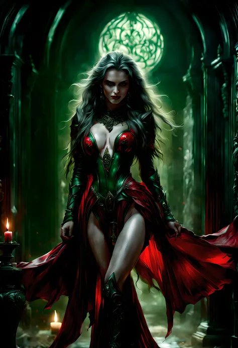 a picture of vampire standing in the front of her home, drkfntasy an exquisite beautiful female vampire in her front door of her home, full body (ultra detailed, Masterpiece, best quality), ultra detailed face (ultra detailed, Masterpiece, best quality), g...