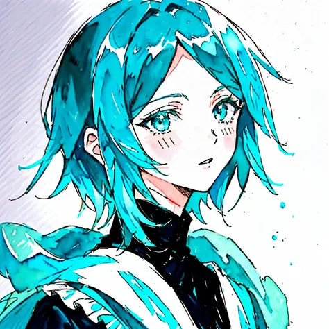 phosphophyllite, phos, short_hair, green_hair, shiny_hair, portrait, regal, robe, intricated, detailed, (watercolor_\(medium\):1...