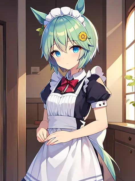 maid dress, (Seiun Sky(Umamusume)), Flower hair ornament,